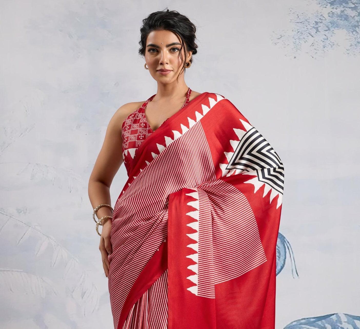 Red Crepe Silk Readymade/Easy Saree