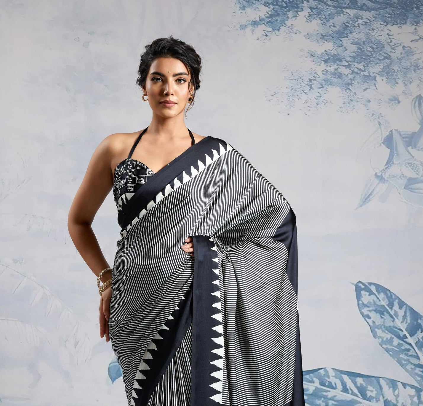 Black Crepe Silk Readymade/Easy Saree