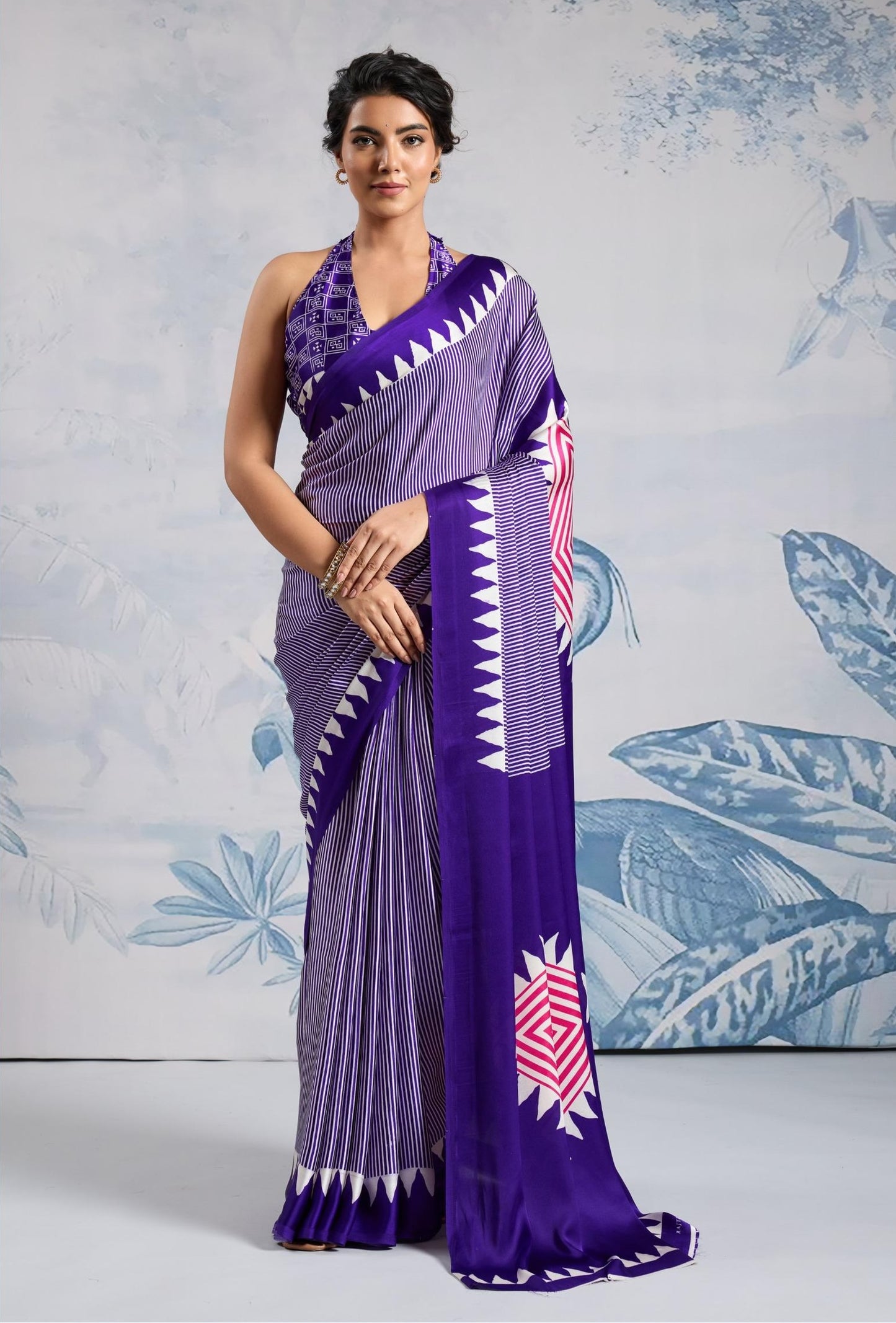 Royal Blue Crepe Silk Readymade/Easy Saree