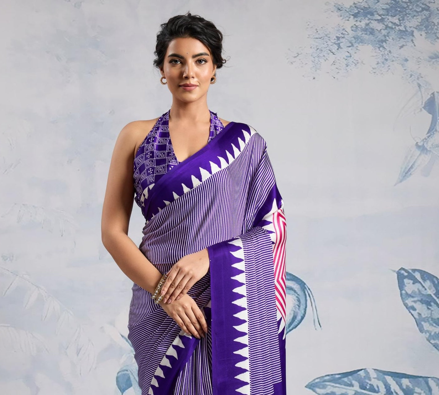 Royal Blue Crepe Silk Readymade/Easy Saree