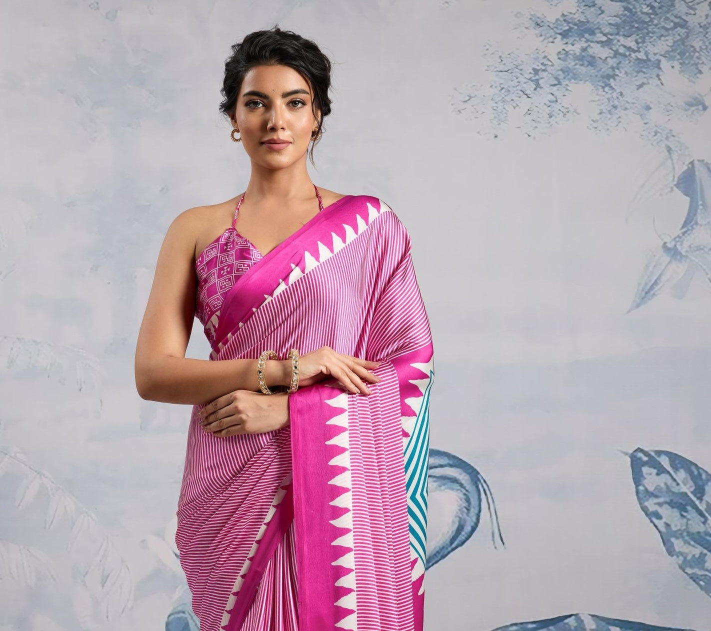 Fuchsia Crepe Silk Readymade/Easy Saree