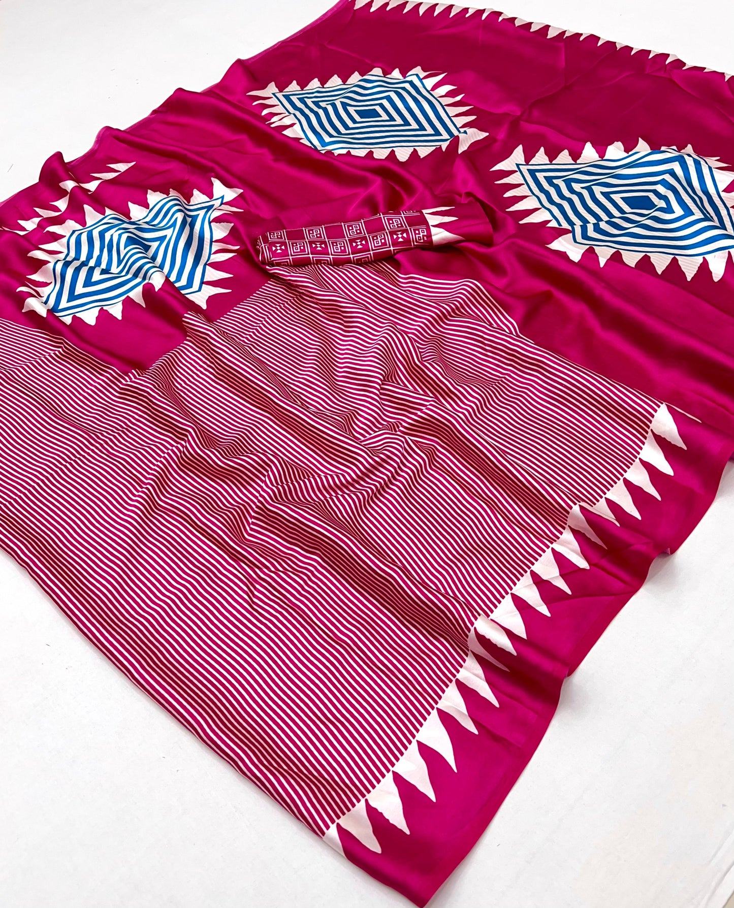 Fuchsia Crepe Silk Readymade/Easy Saree