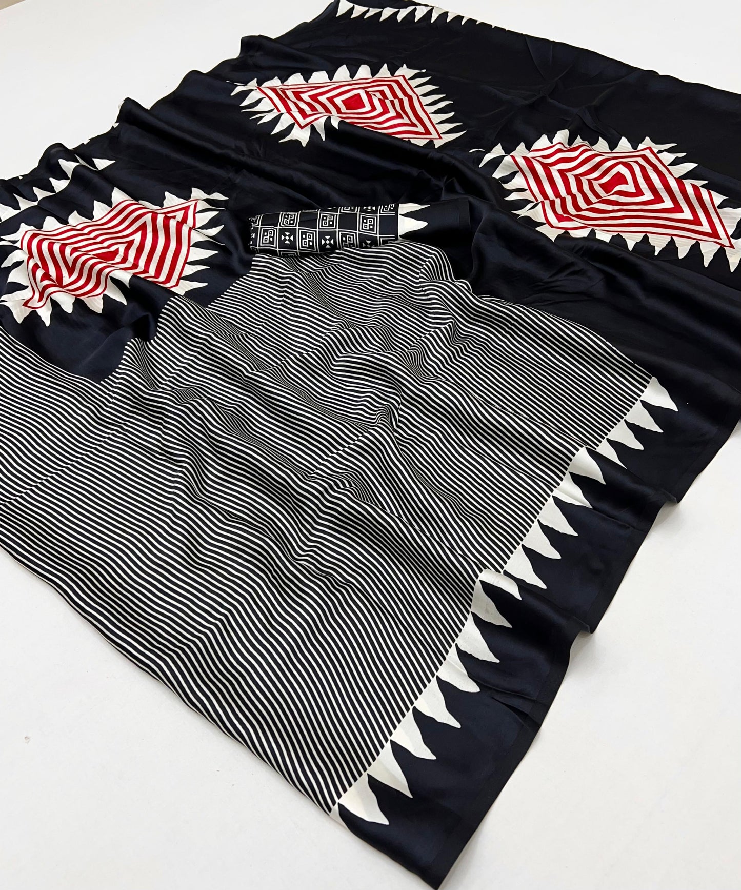 Black Crepe Silk Readymade/Easy Saree