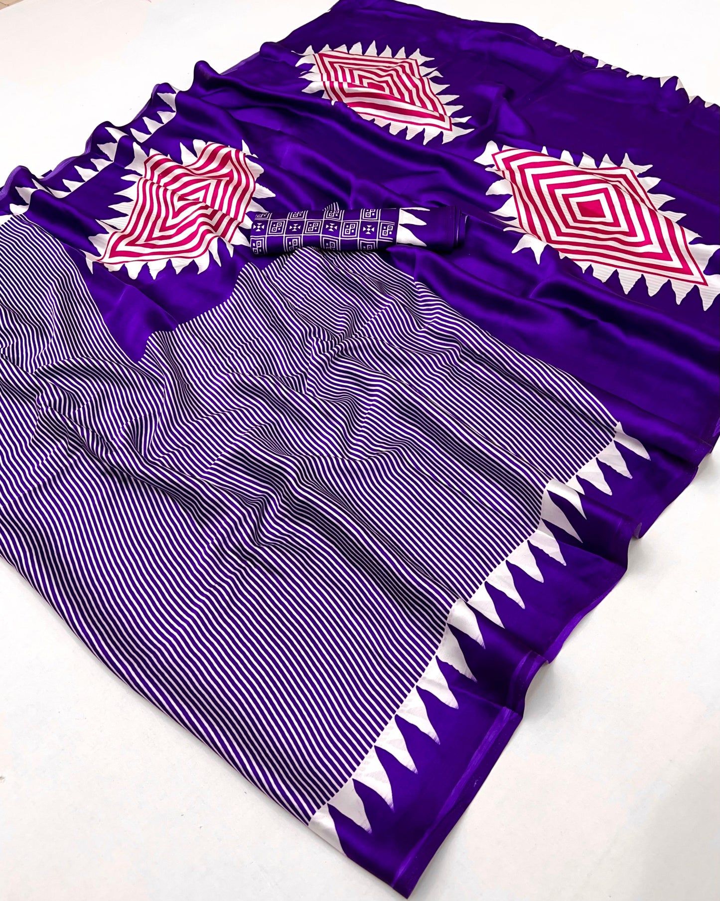 Royal Blue Crepe Silk Readymade/Easy Saree
