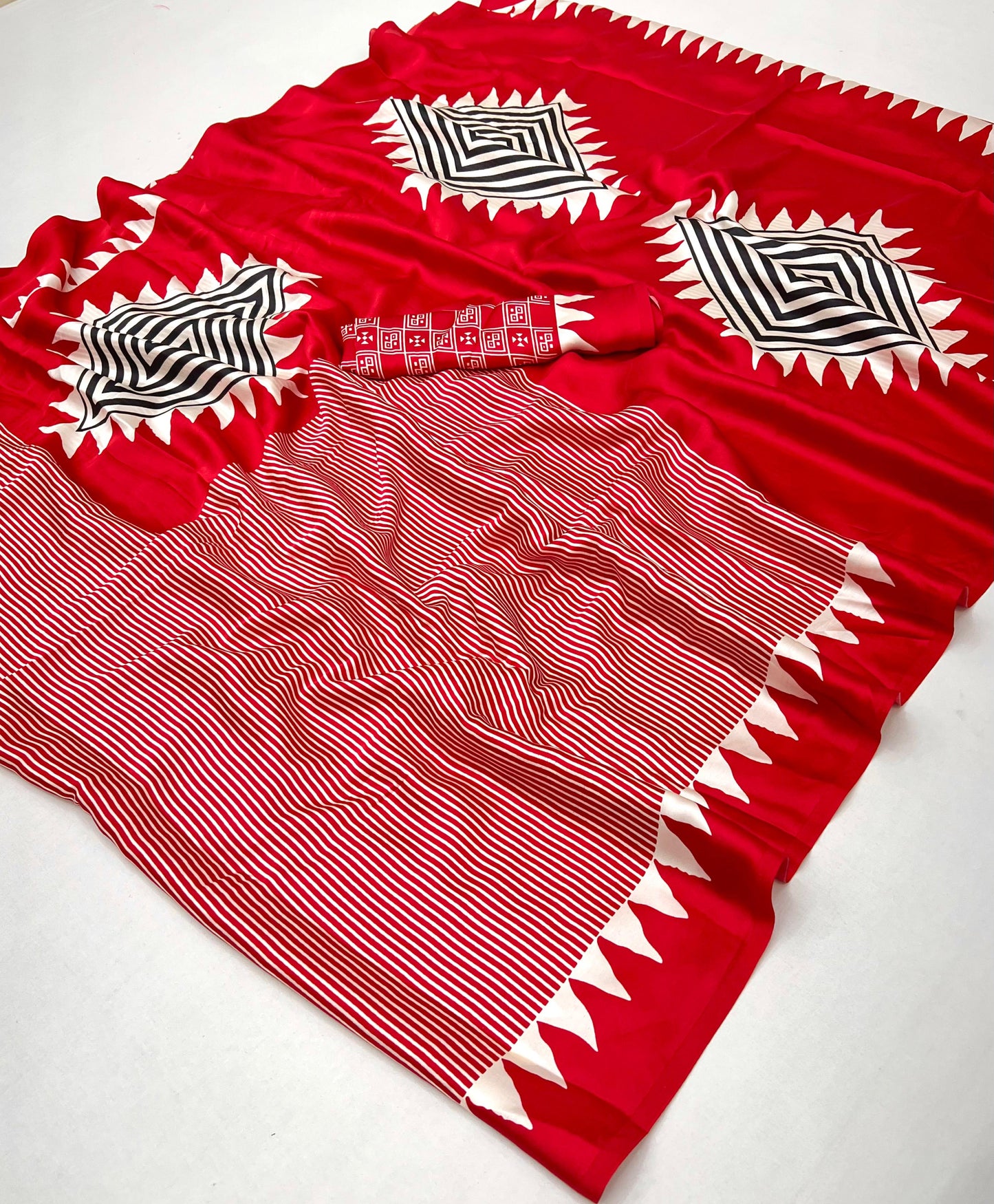 Red Crepe Silk Readymade/Easy Saree