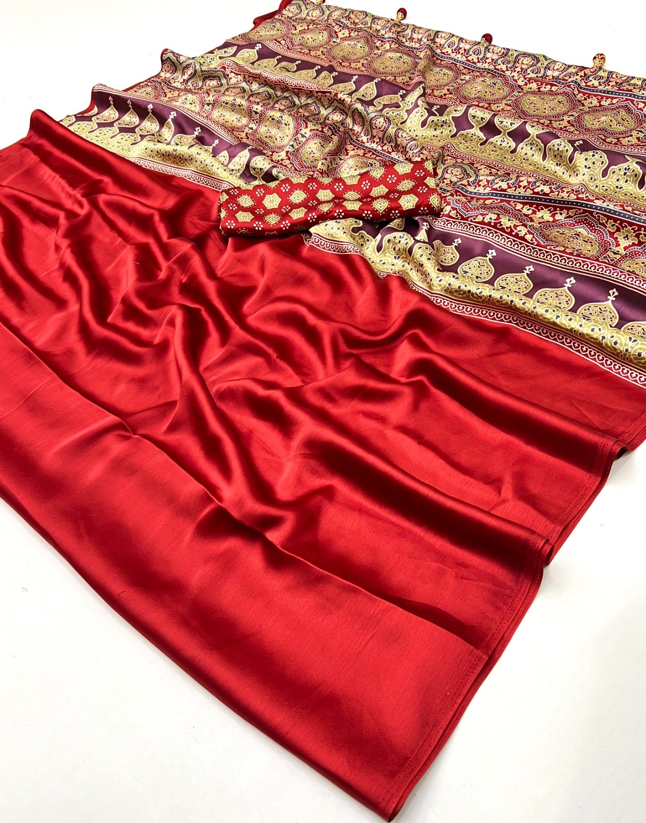 Red Crepe Silk Readymade/Easy Saree - Panaash Saree