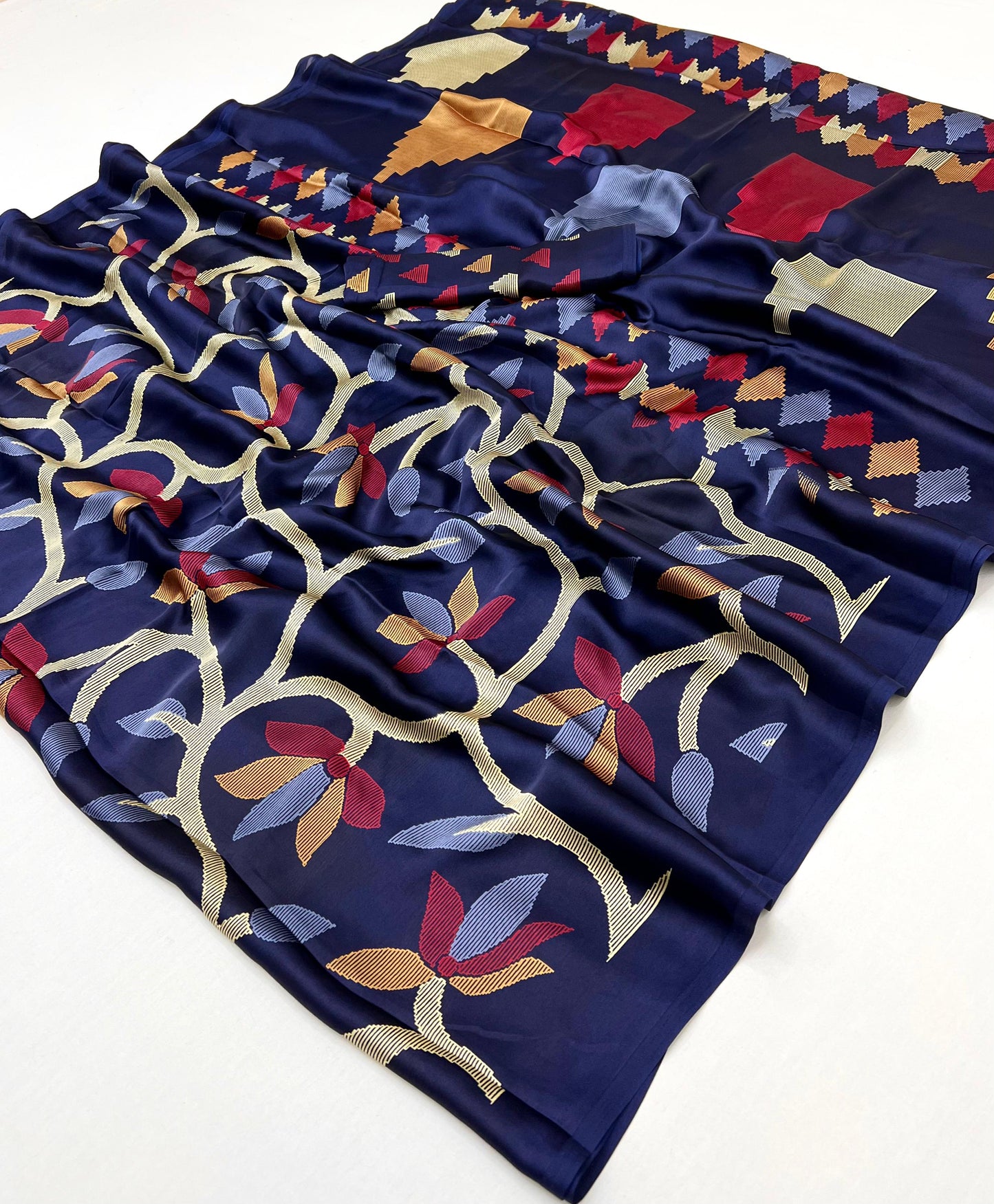 Blue Crepe Silk Ready To Wear/Easy Saree