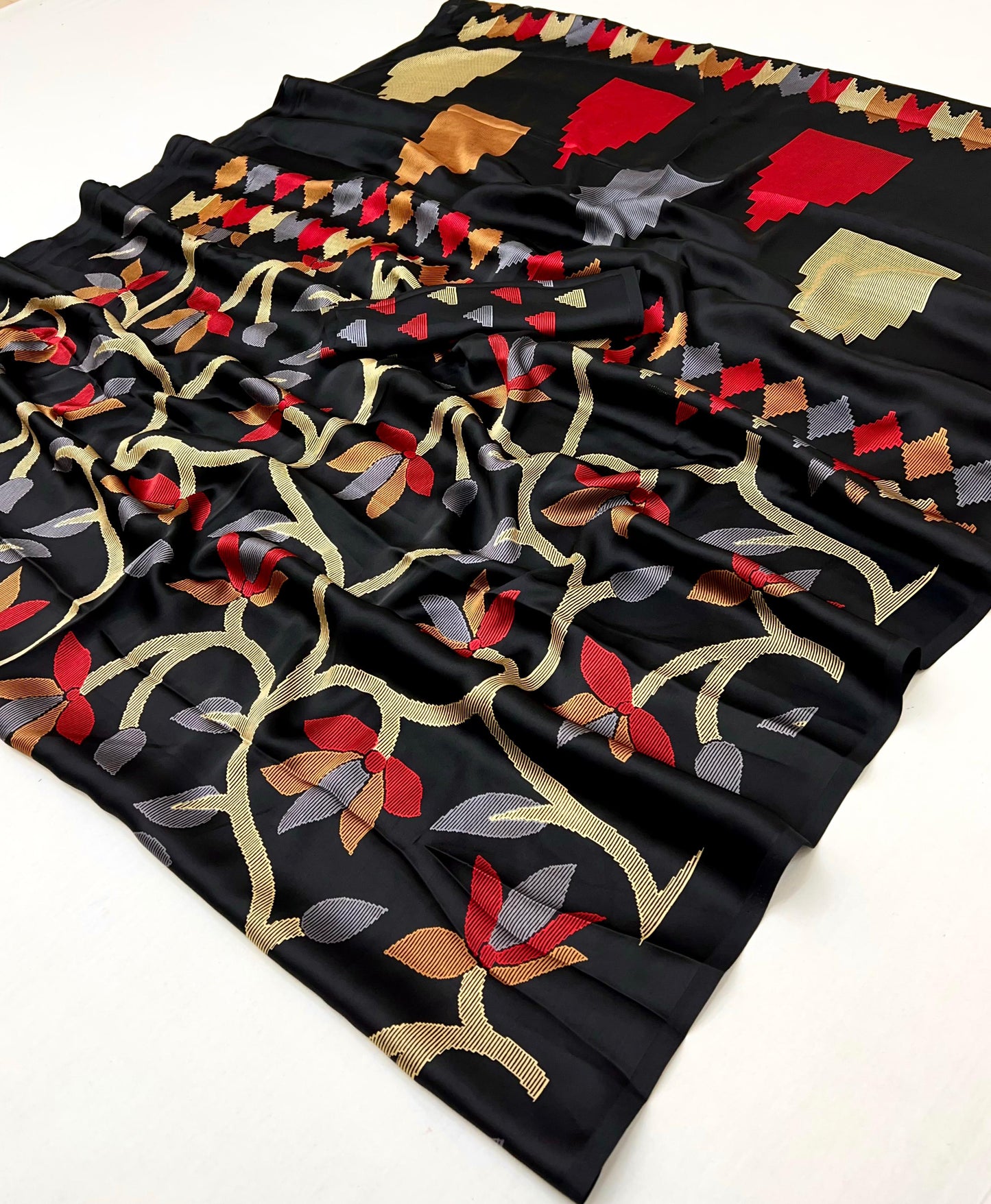Black Crepe Silk Ready To Wear/Easy Saree