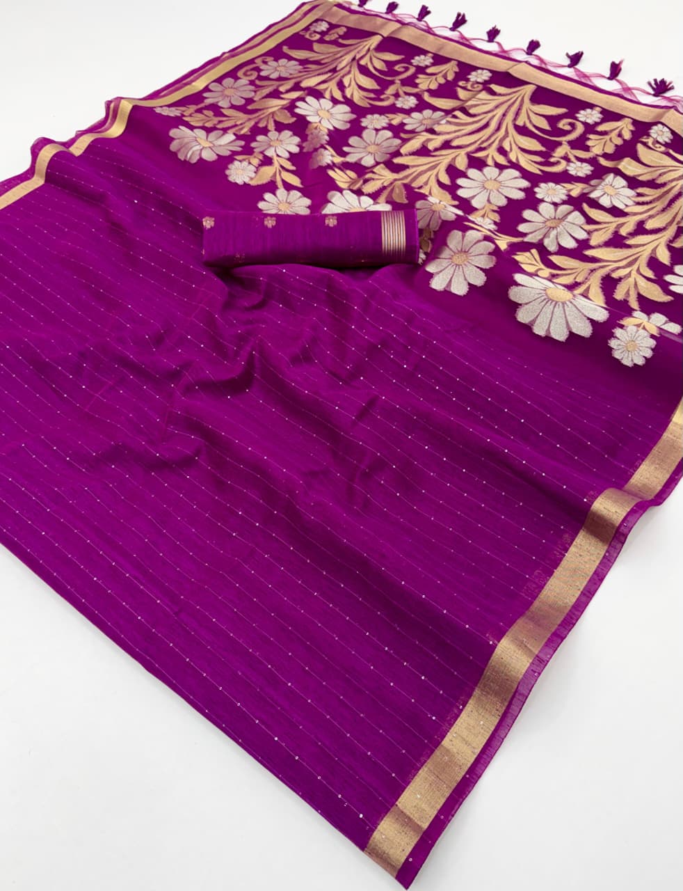 Purple Munga Silk Ready To Wear/Easy Saree