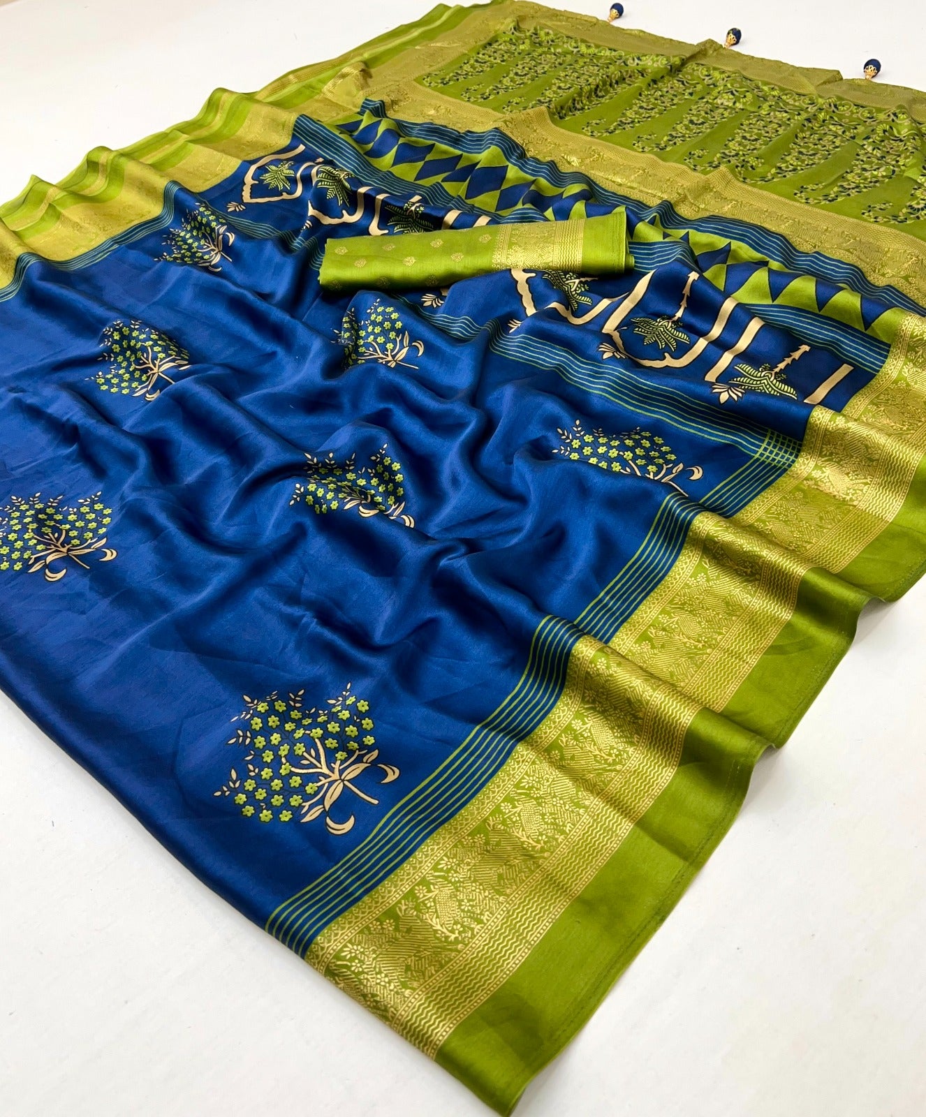 Royal Blue Crepe Silk Ready To Wear/Easy Saree