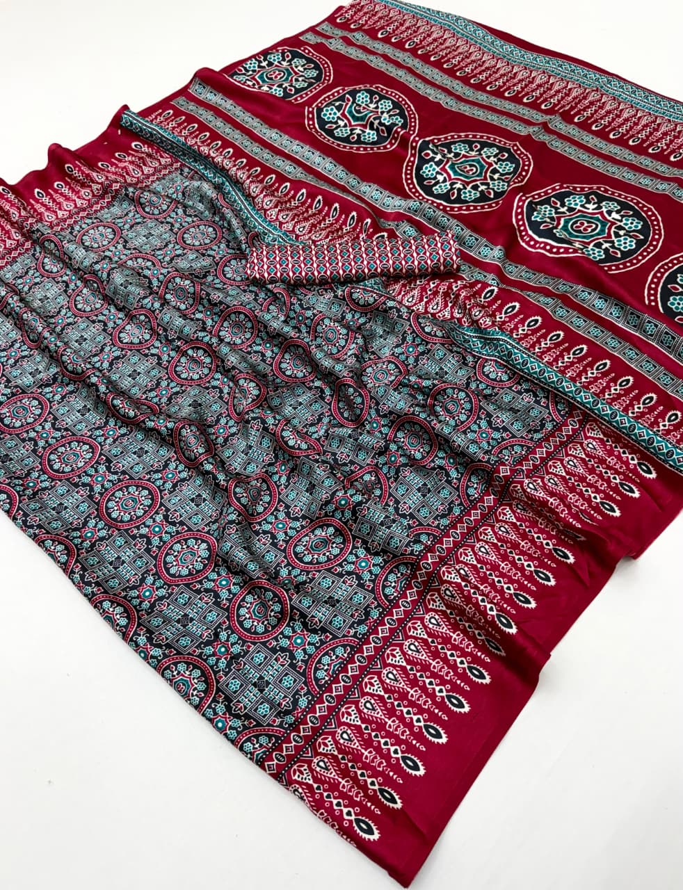 Red Modal Silk Office Wear Ready To Wear/Easy Saree