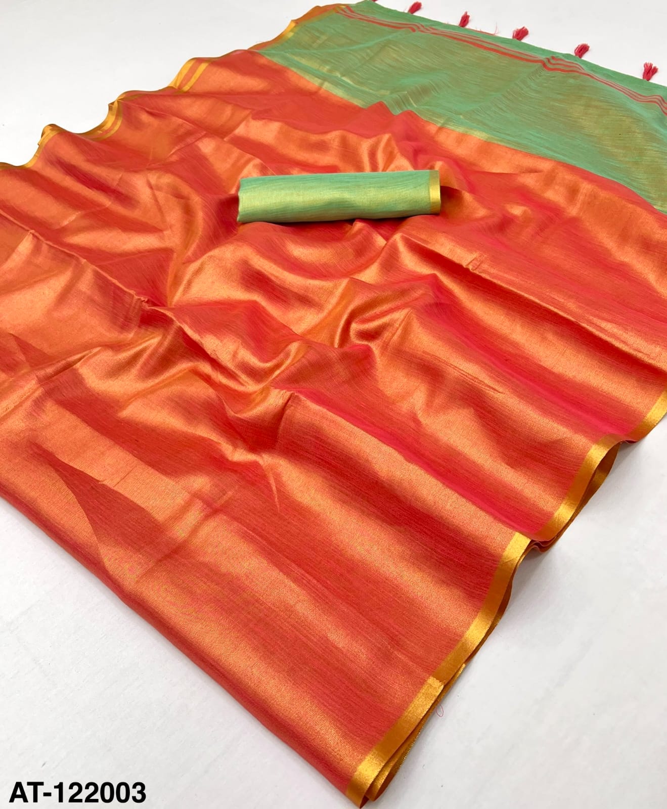 Plain Orange Tissue Silk Ready To Wear/Easy Saree - Panaash Saree