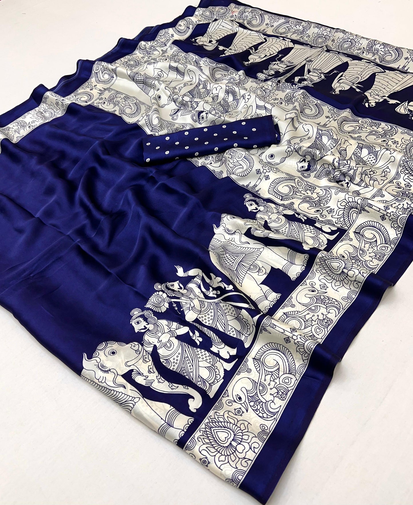 Blue Crepe Silk Ready To Wear/Easy Saree