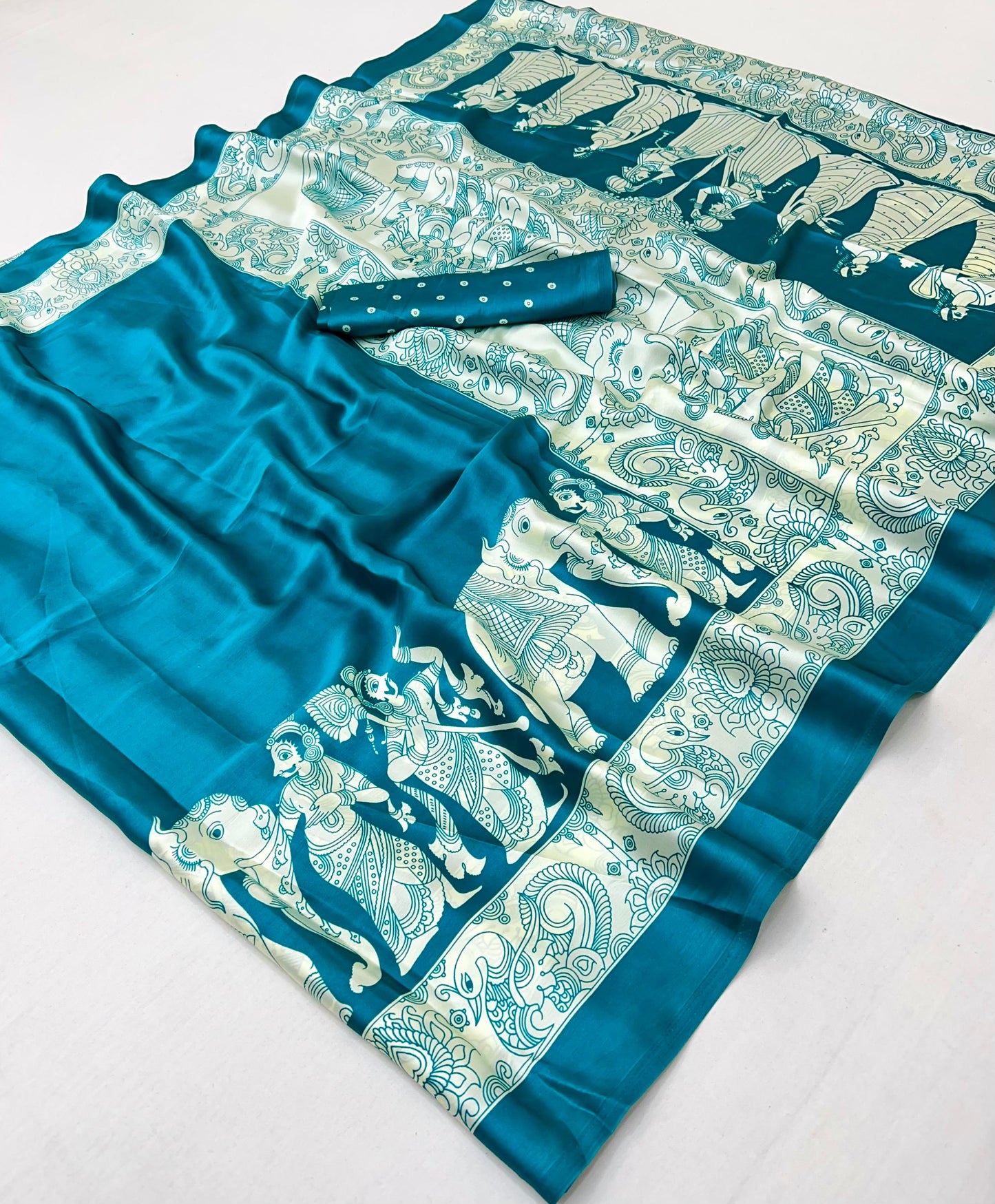 Sea Green Crepe Silk Ready To Wear/Easy Saree