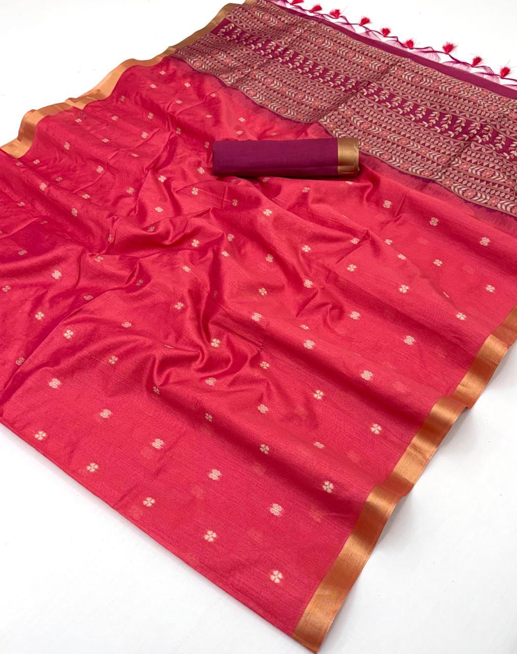 Pink Munga Silk Ready To Wear/Easy Saree