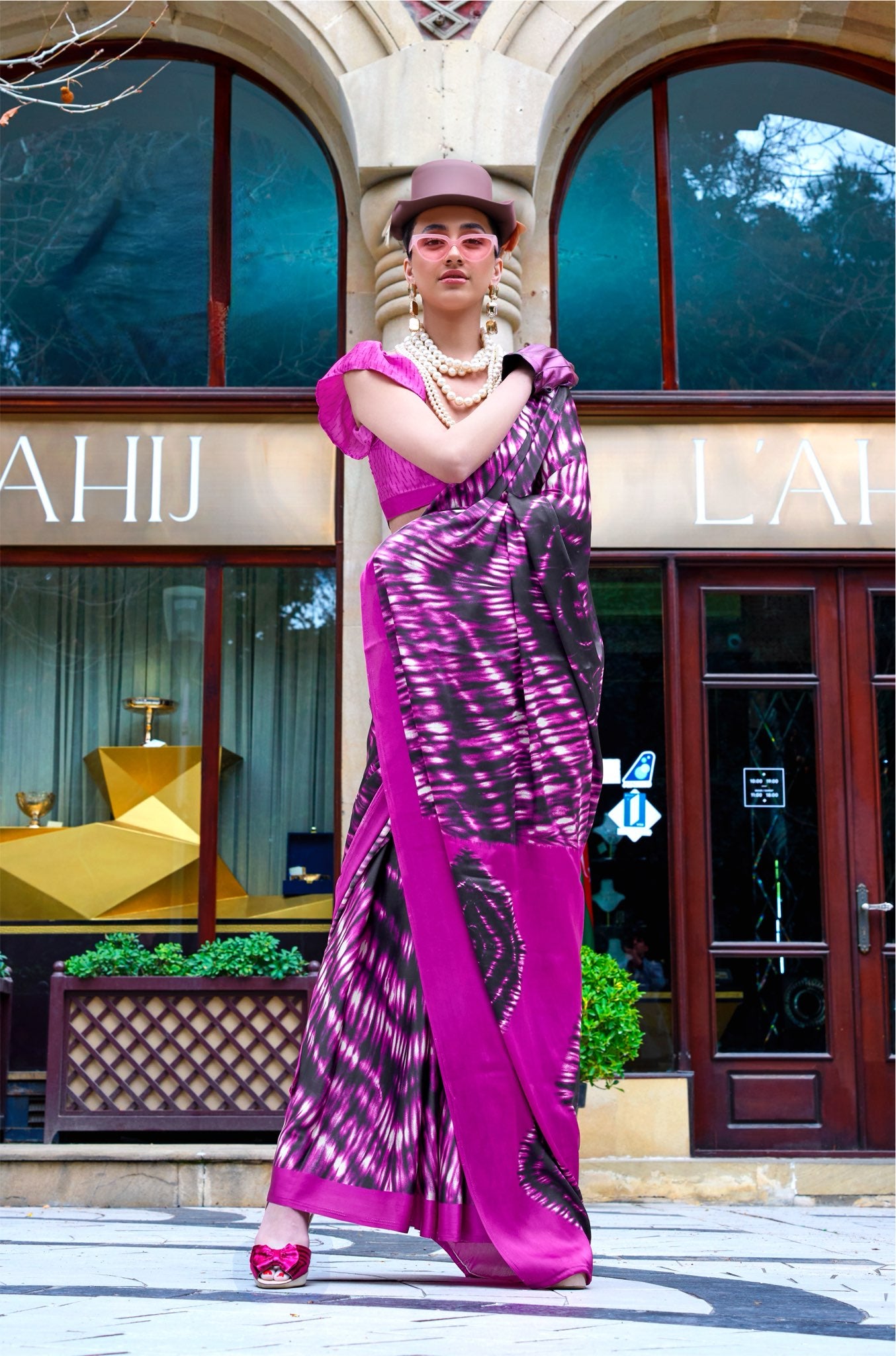 Pink Crepe Silk Casual Readymade/Easy Saree