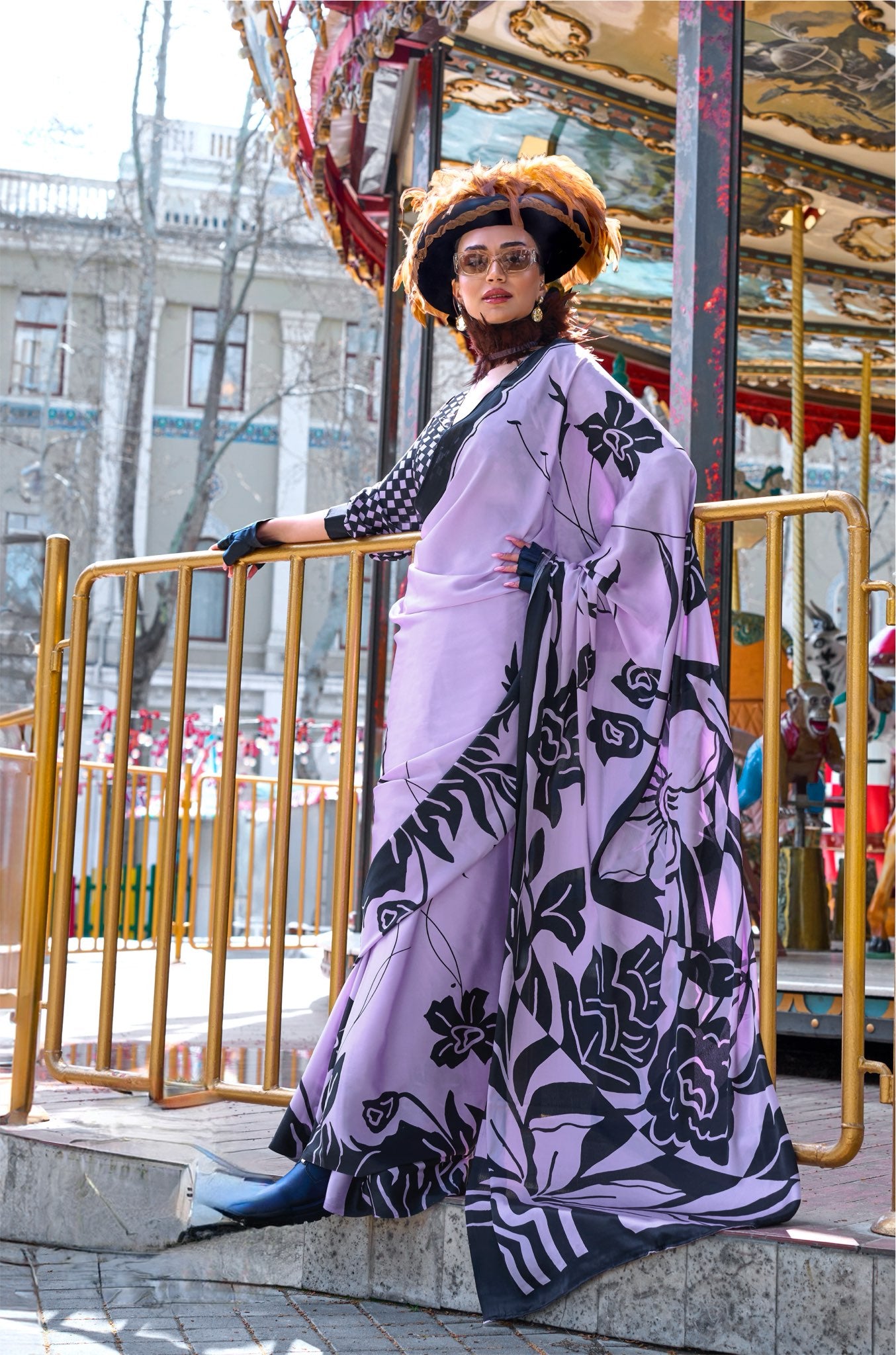 Lavender Crepe Silk Casual Readymade/Easy Saree