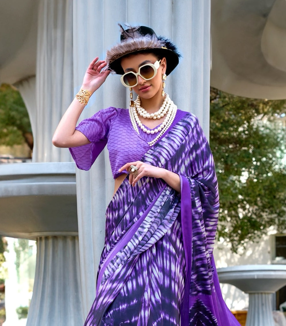 Purple Crepe Silk Casual Readymade/Easy Saree