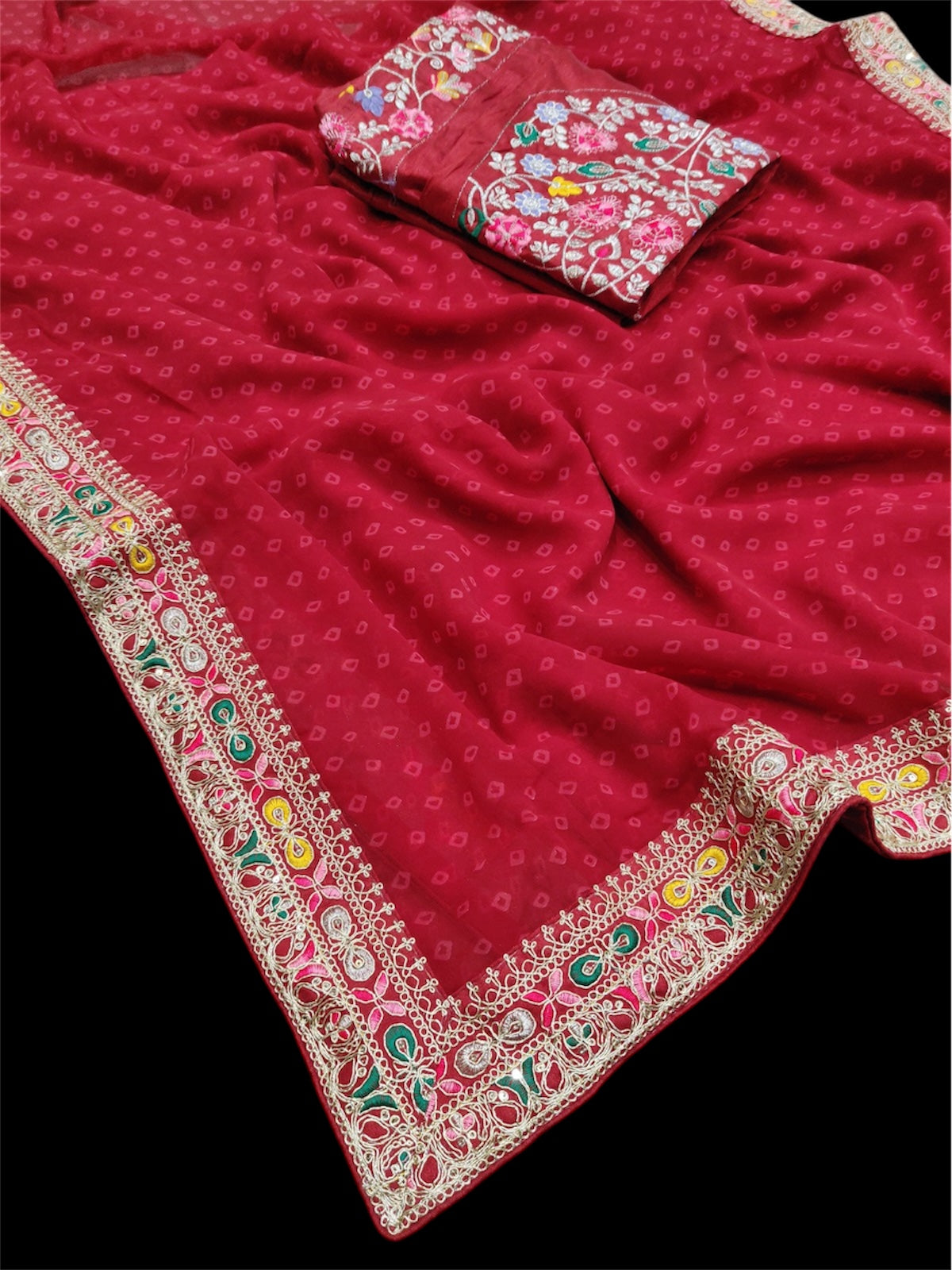 Red Georgette Readymade/Easy Saree