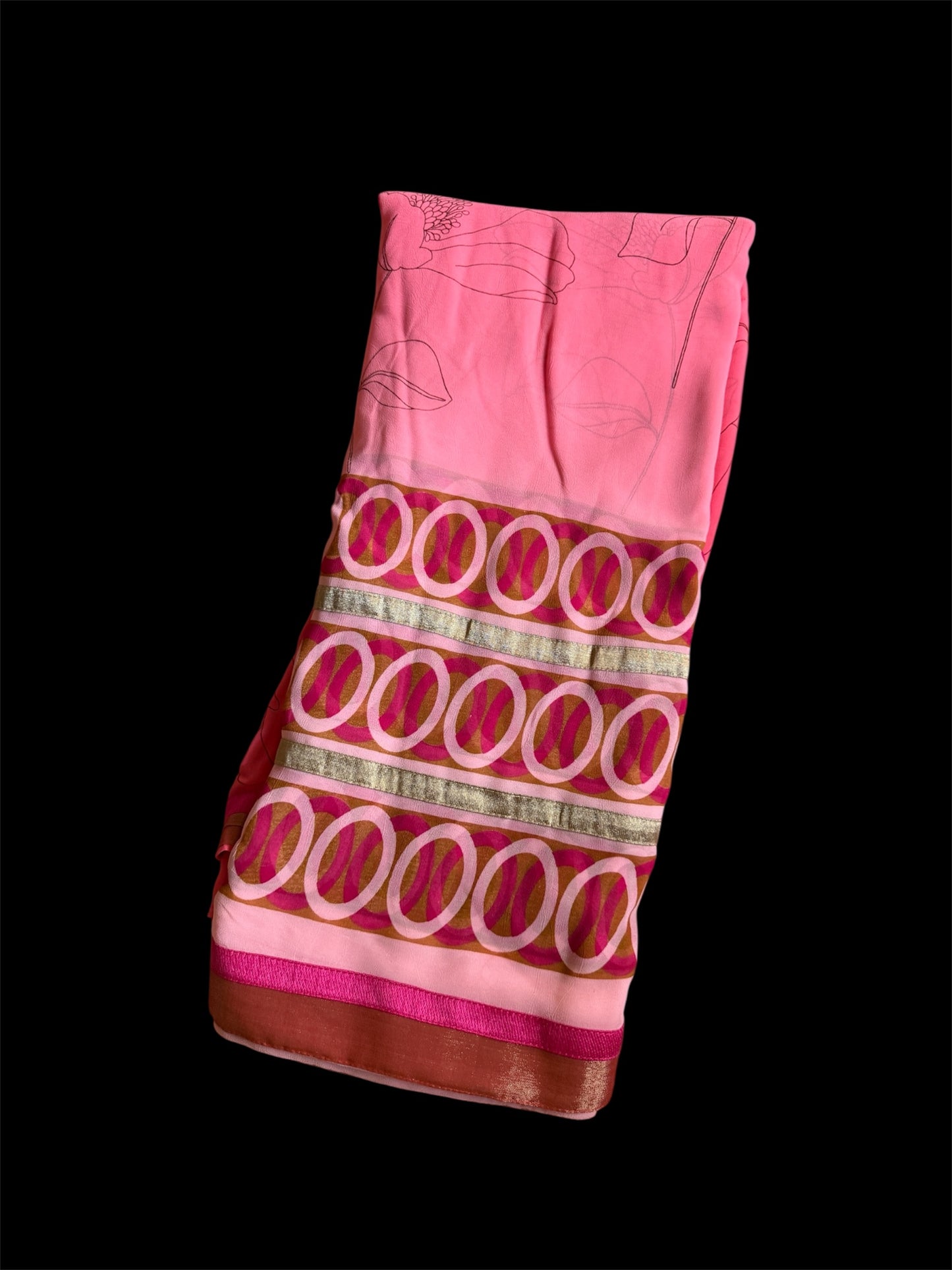 Pink Chiffon Readymade Saree (Clearance)