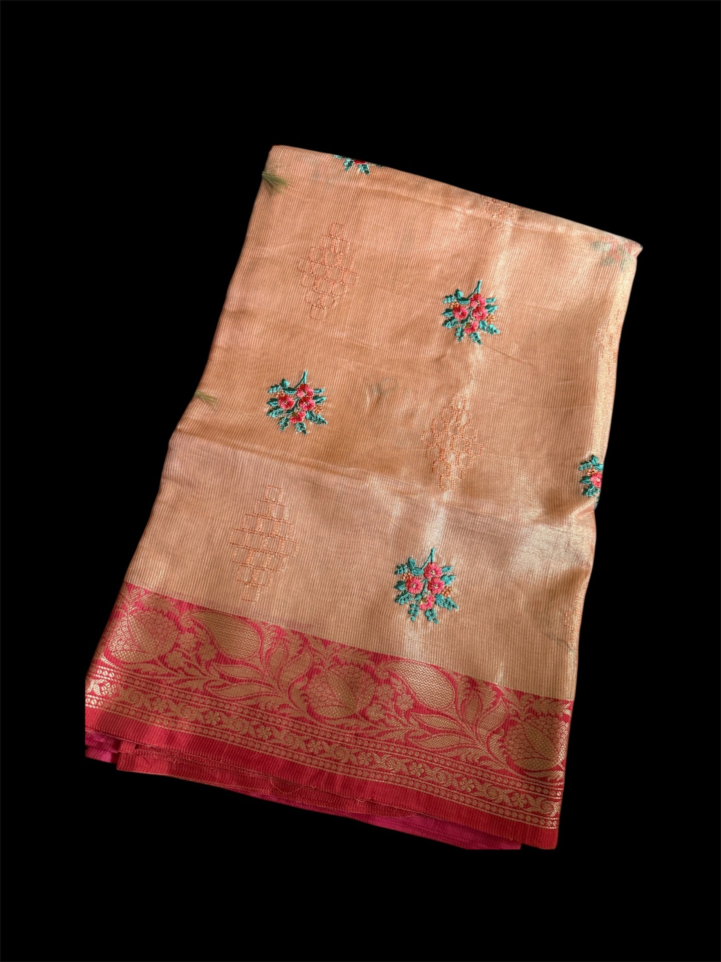 Peach Tissue Banarasi Readymade Saree (Clearance)