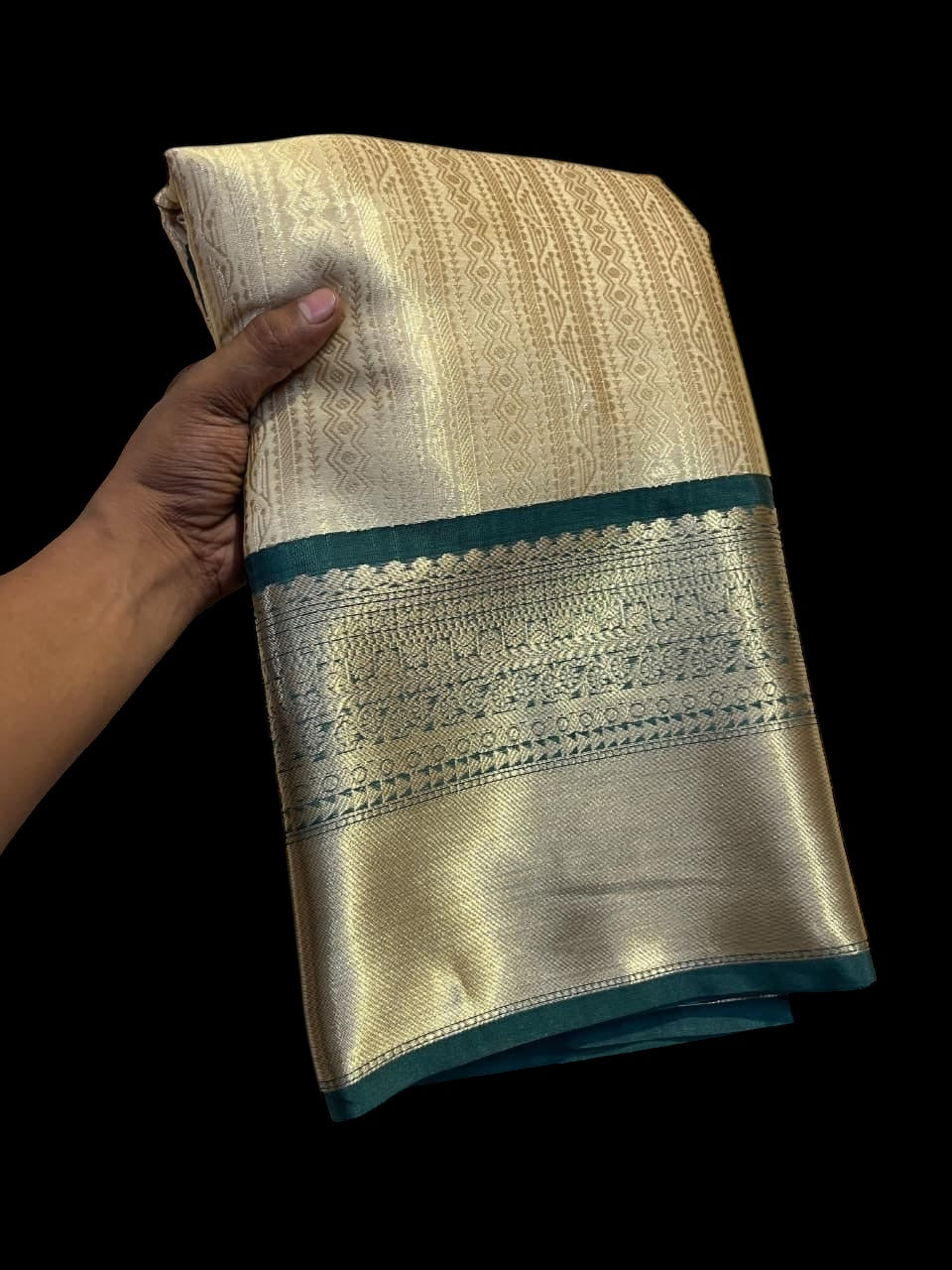 Golden & Green Tissue Silk Readymade/Easy Saree
