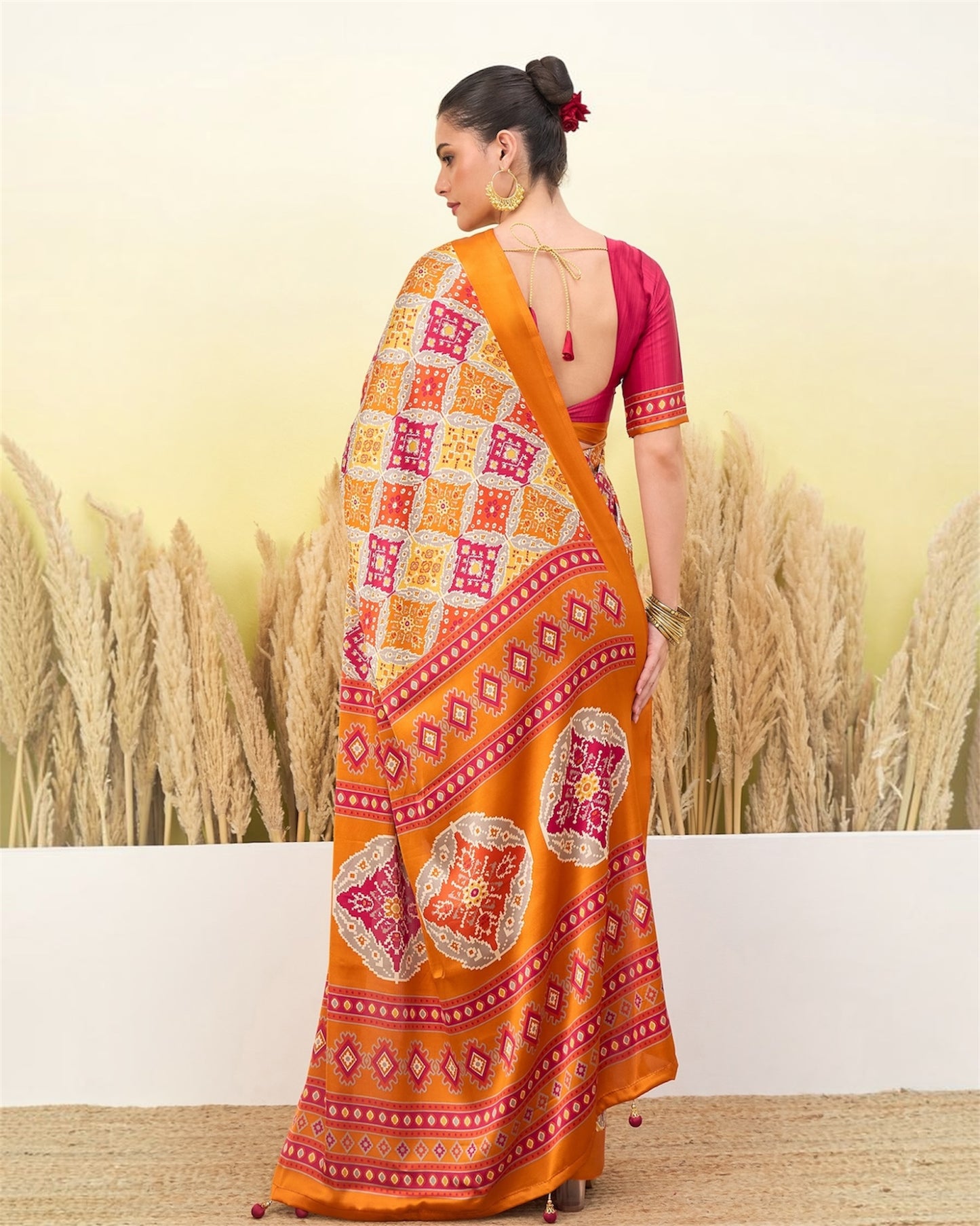 Ivory & Orange Crepe Silk Ready To Wear/Easy Saree by Stylebypanaash