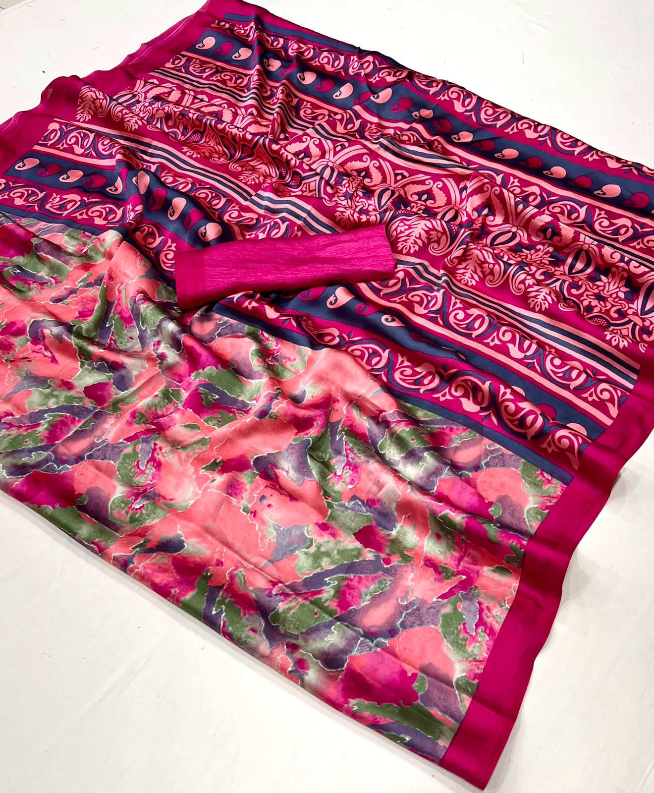 Pink Crepe Silk Casual Readymade/Easy Saree