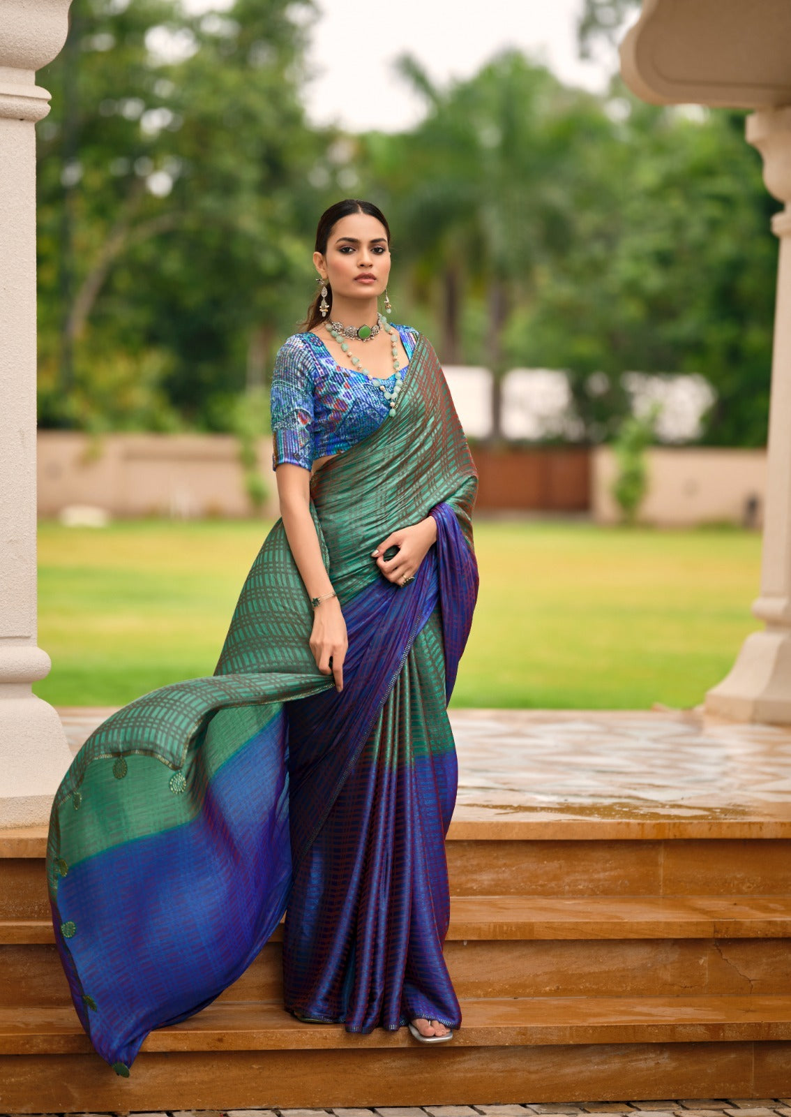 Multicolor Georgette Readymade/Easy Saree