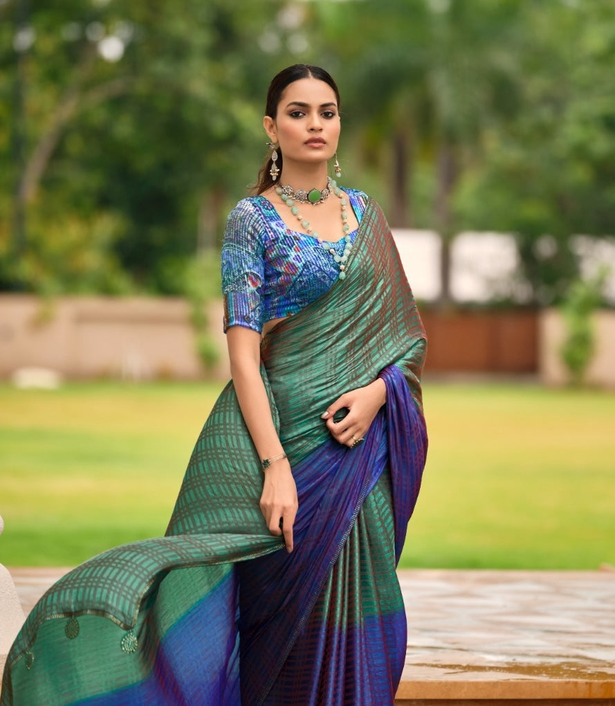 Multicolor Georgette Readymade/Easy Saree