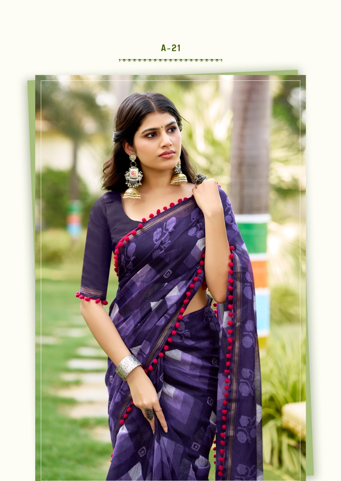 Purple Mul Mul Cotton Easy/Readymade Saree