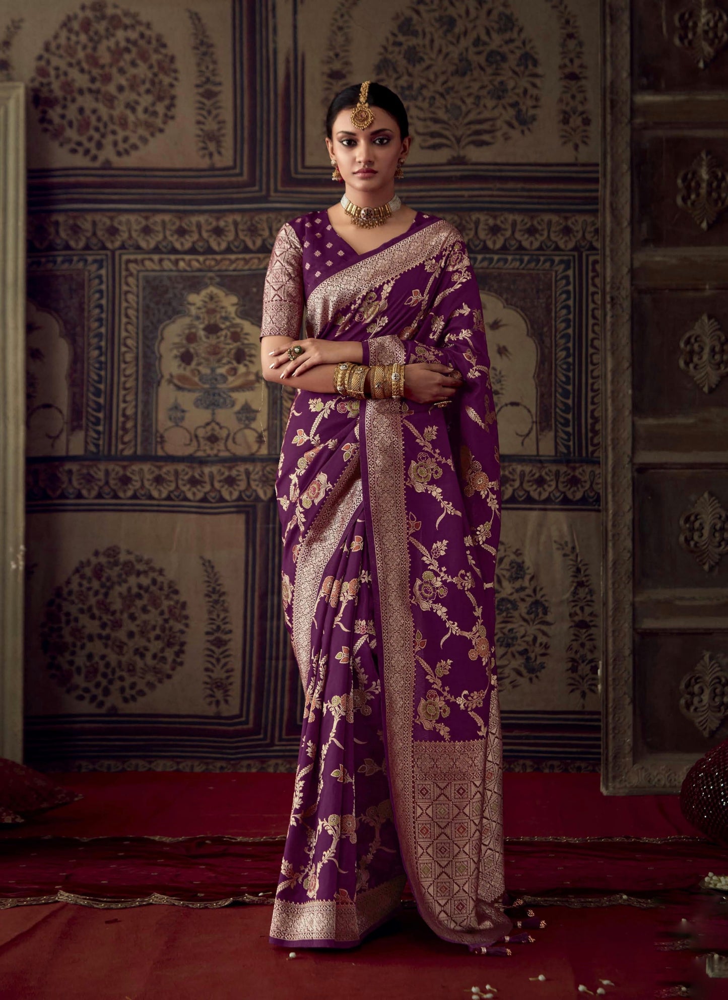Purple Kanjivaram Designer Silk Readymade/Easy Saree - Panaash Saree