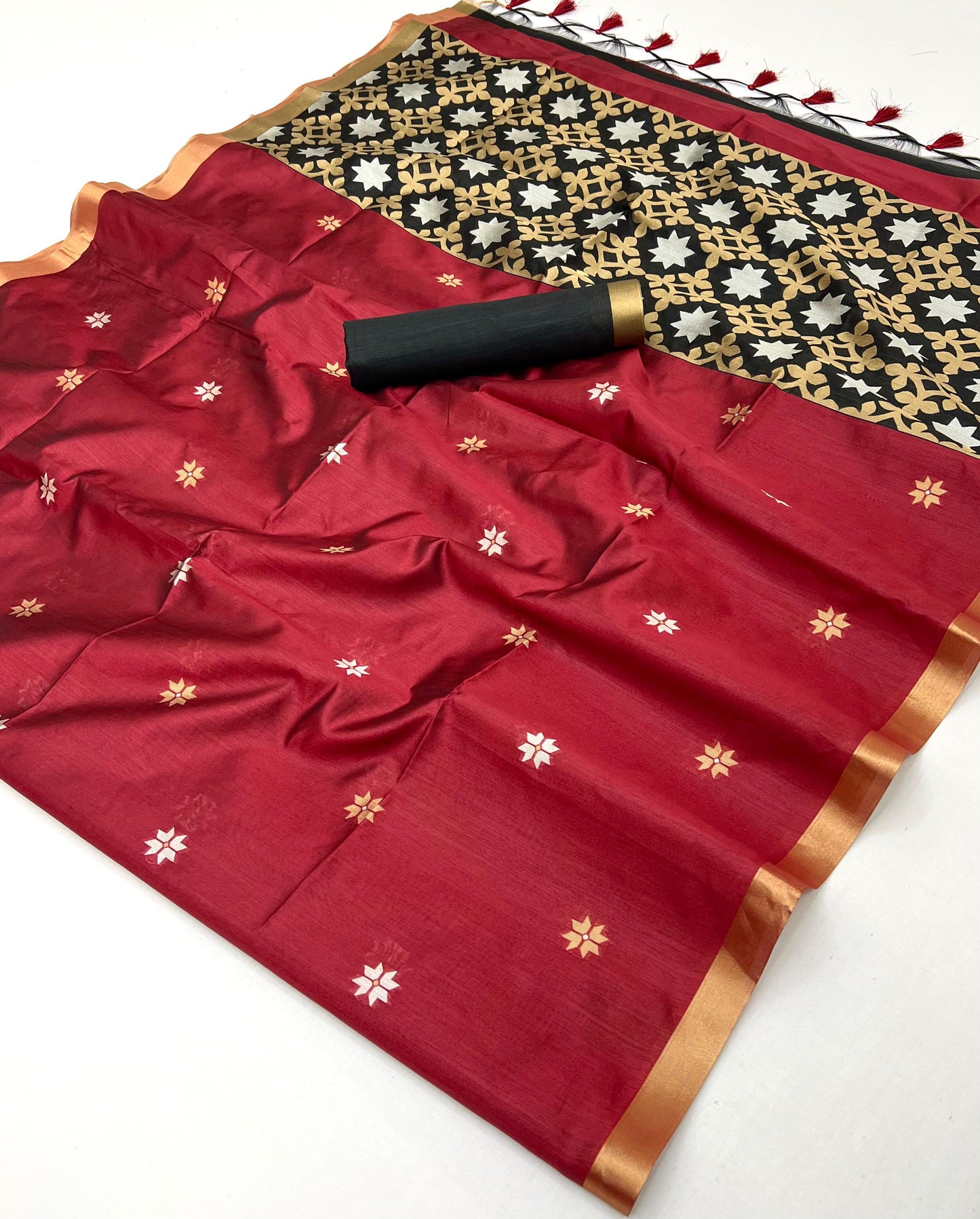 Maroon Color Raw Silk Readymade/Easy Saree