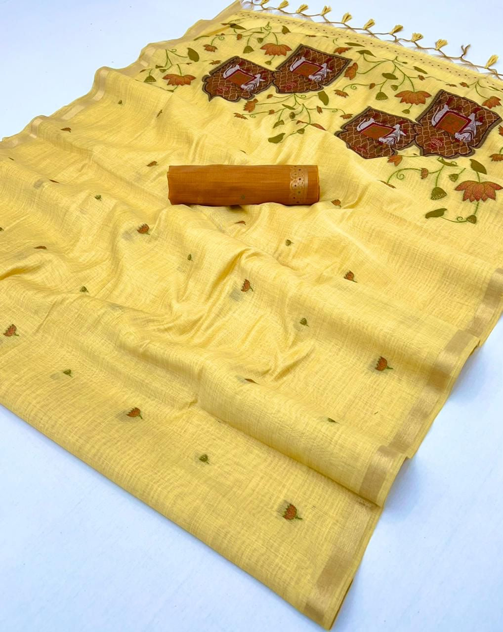 Yellow Color Cotton Readymade/Easy Saree