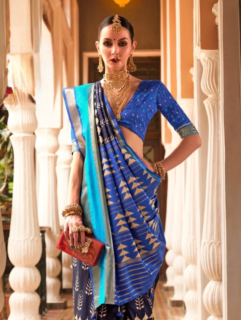 Dark Blue Patola Silk Readymade/Easy Saree