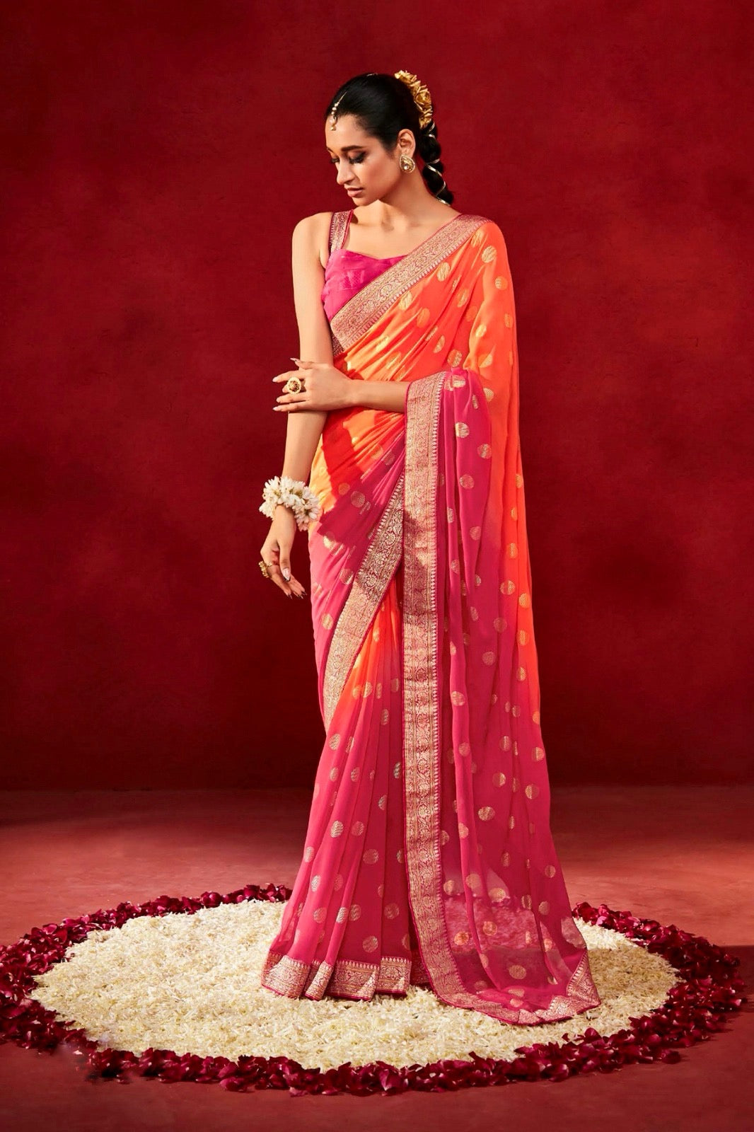 Plus Size Multi Color Georgette Readymade Saree - Panaash Saree