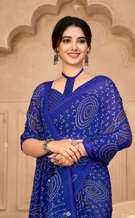 Casual Blue Georgette Readymade/Easy Saree