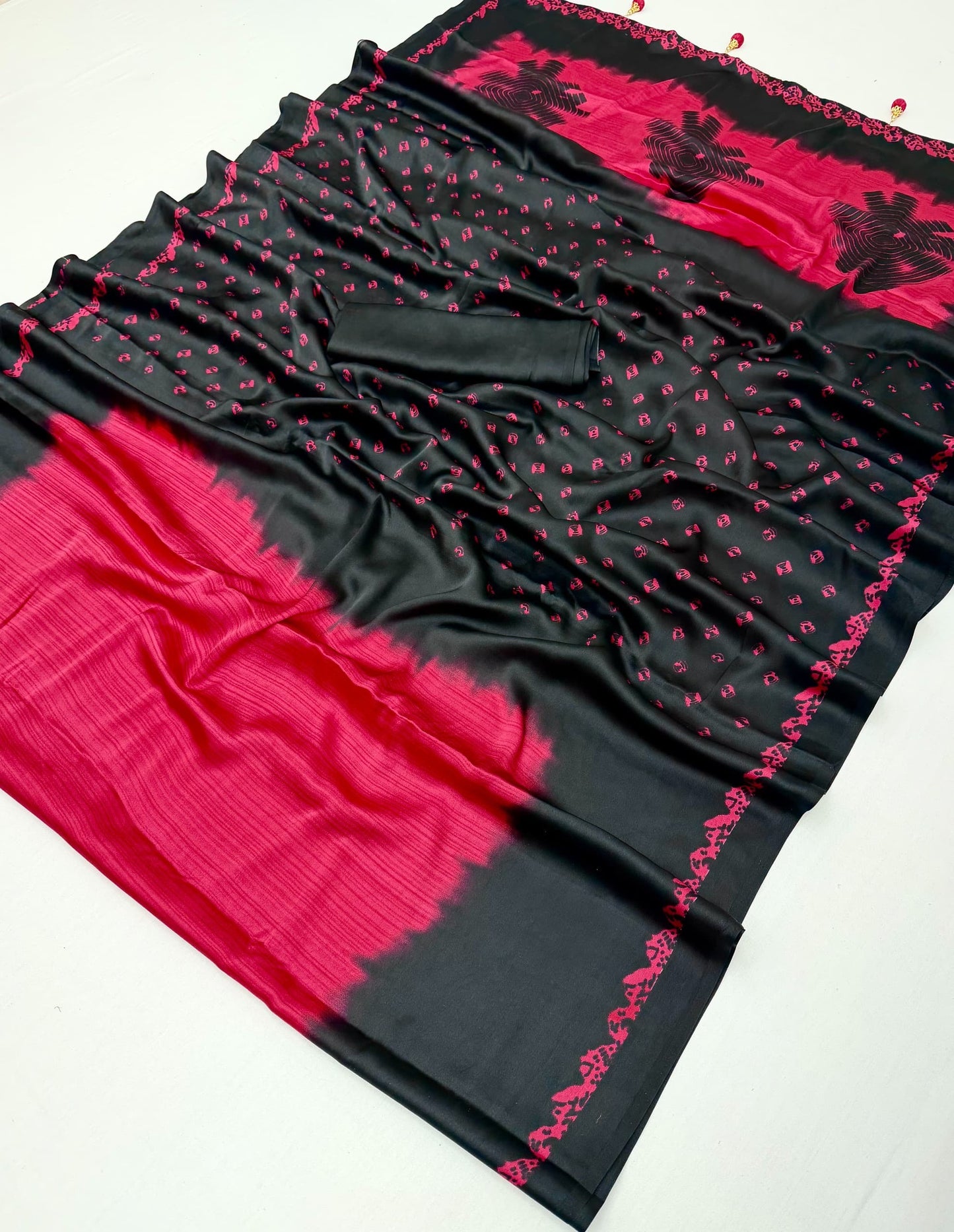 Red & Black Ombre Crepe Silk Ready To Wear/Easy Saree