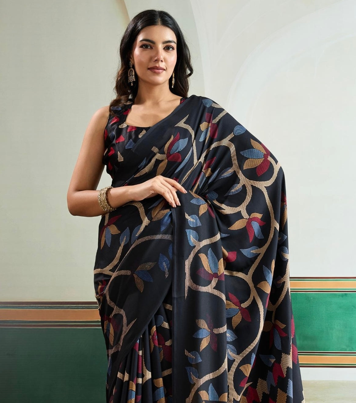 Black Crepe Silk Readymade/Easy Saree