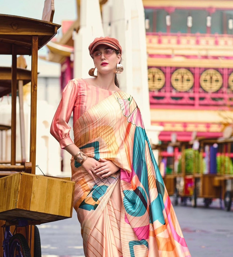 Beige Crepe Silk Normal Drape Saree