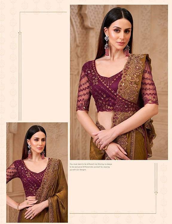Bright Golden Cocktail Party Wear Readymade Saree