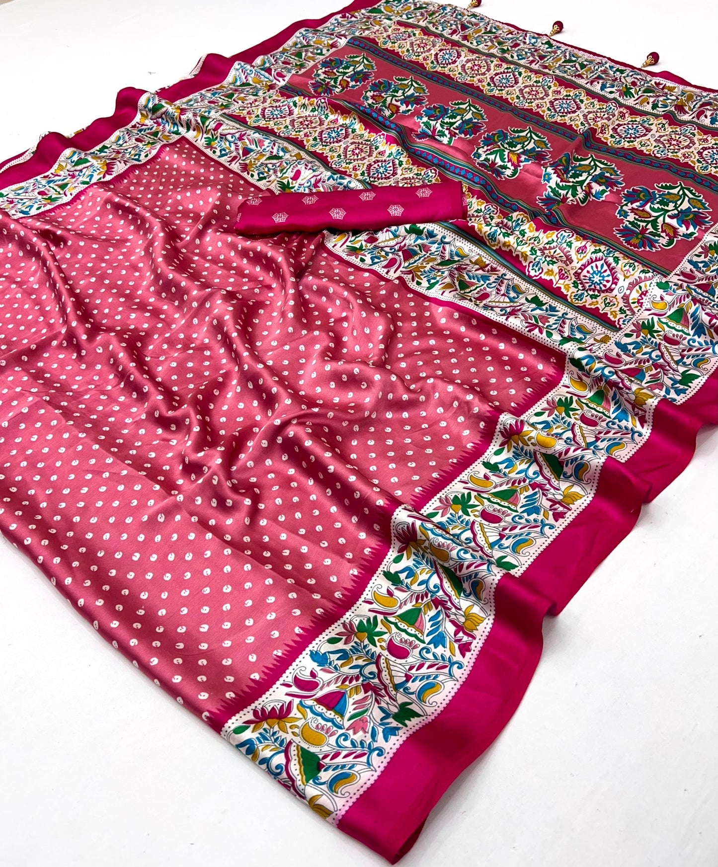 Pink Crepe Silk Readymade/Easy Saree