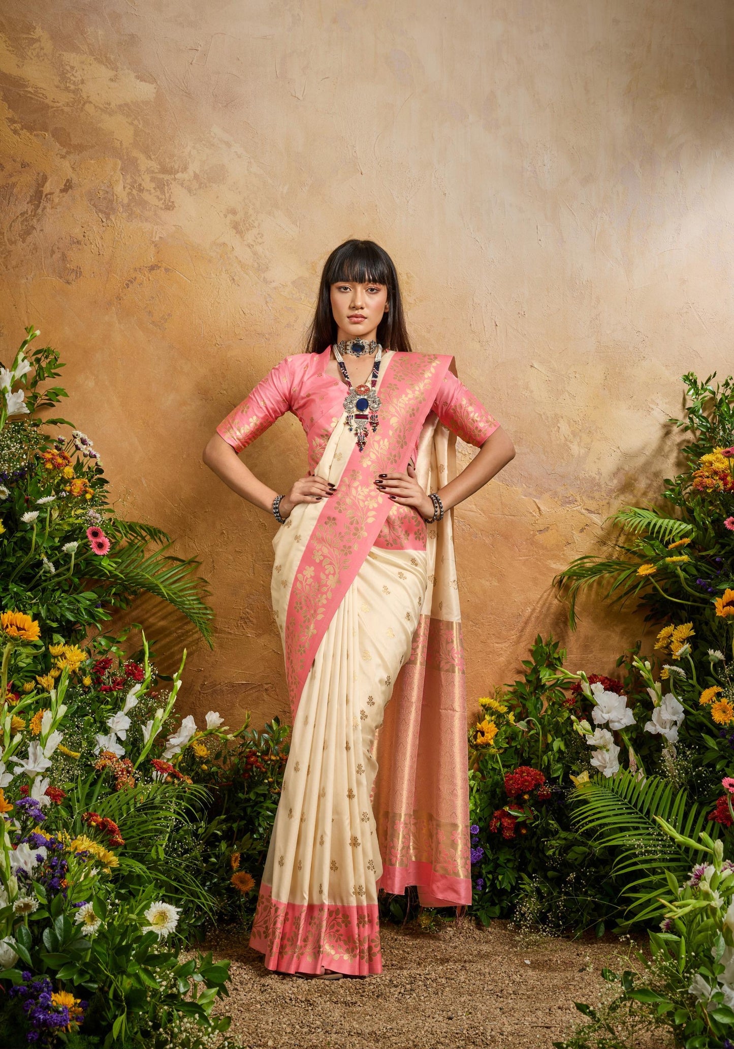 White Kanjivaram Silk Readymade/Easy Saree