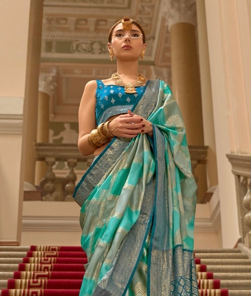 Green Color Satin Silk Readymade/Easy Saree