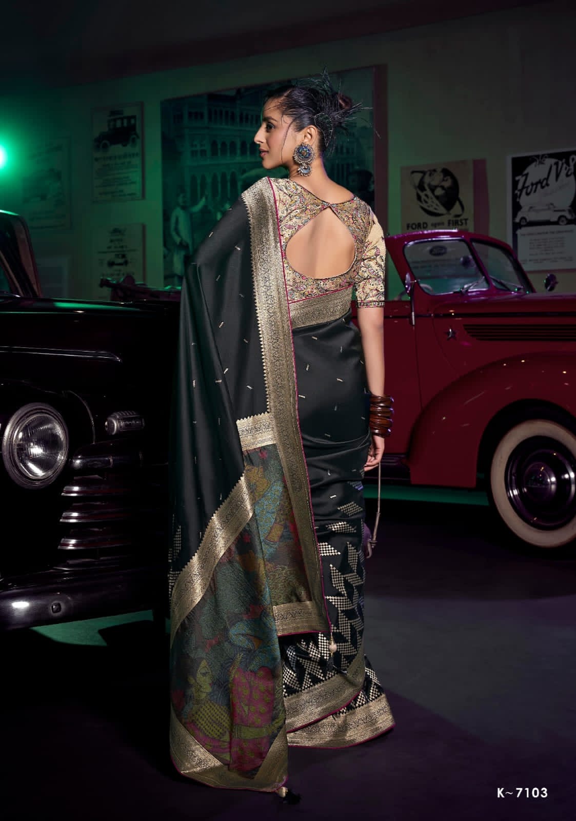 Black Color Banarasi Silk Readymade/Easy Saree