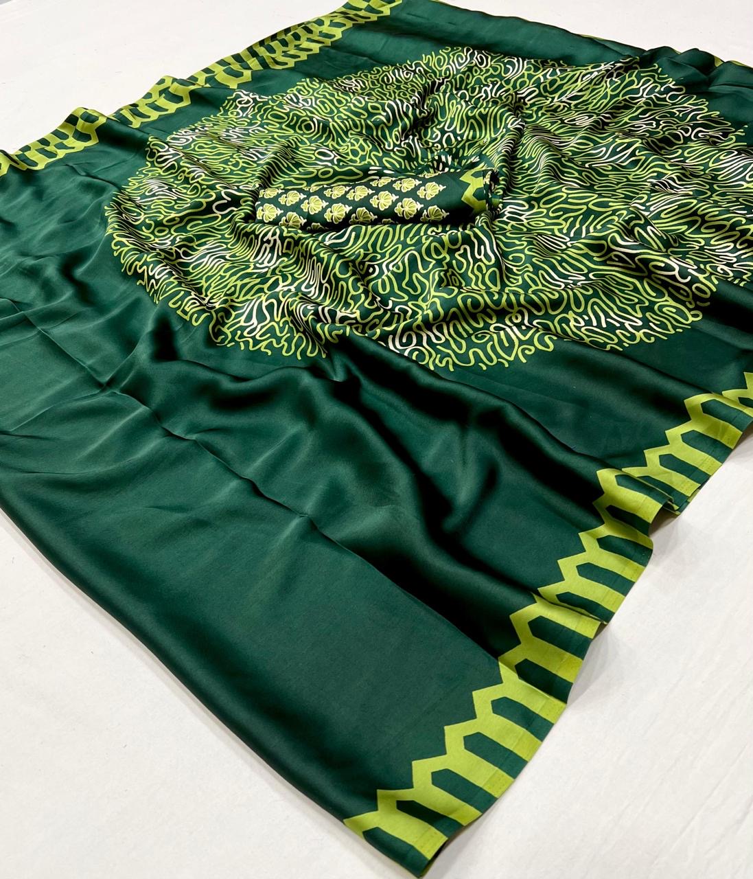 Plain Green Readymade Crepe Silk Saree