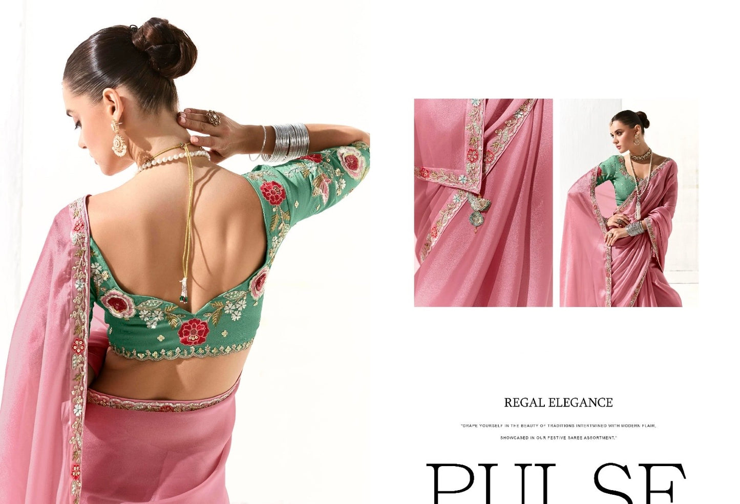Pink Organza Readymade Saree With Fancy Blouse Piece