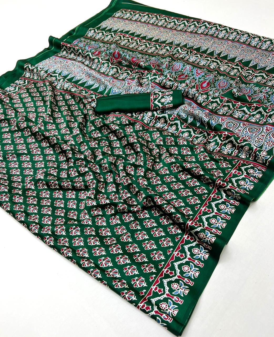 Green Crepe Silk Readymade/Easy Saree