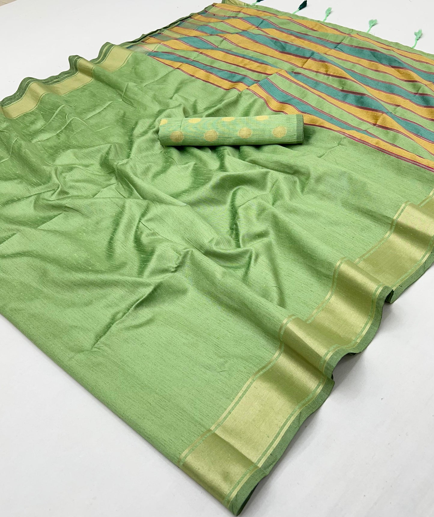 Pista Color Raw Silk Readymade/Easy Saree