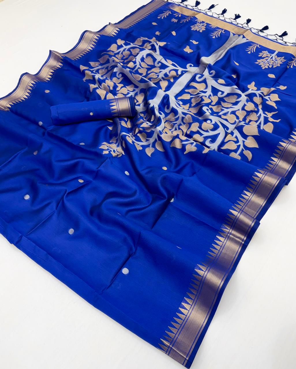 Royal Blue Kataan Silk Readymade/Easy Saree - Panaash Saree